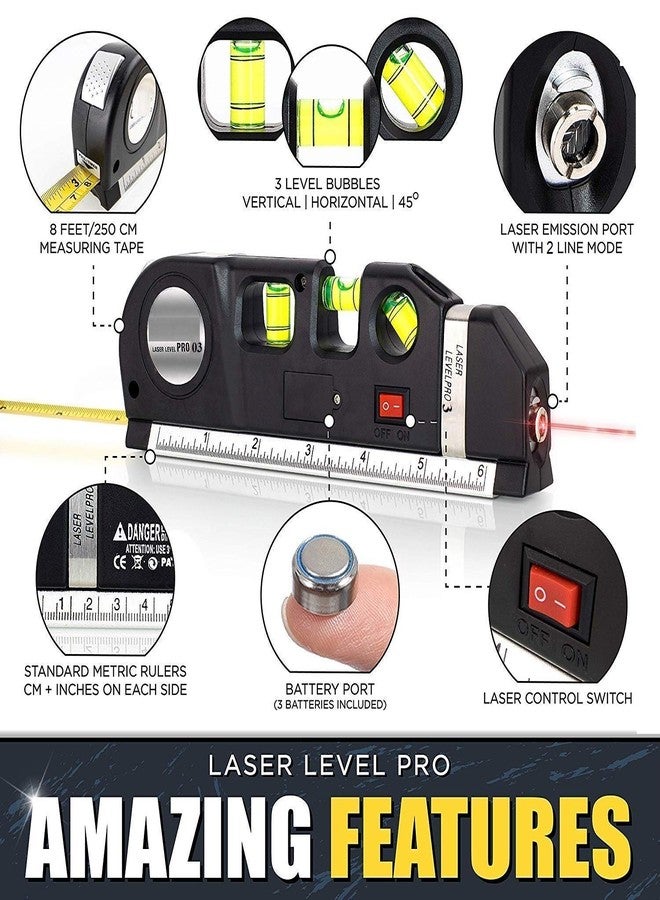 Fancyku Level Laser Plastic Horizon Vertical Measure Tape Aligner Bubbles Ruler Multifunction Leveler Tool (Black) - Image 4